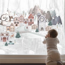 Wallhuman Yılbaşı-Karlı Evler Çocuk Bebek Odası Sticker Seti , Yılbaşı Süsü Yeni Yıl Kış Konsepti