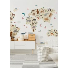 Wallhuman Animals World Dünya Haritası Bebek Çocuk Odası Anaokulu Kreş Duvar Stickerı