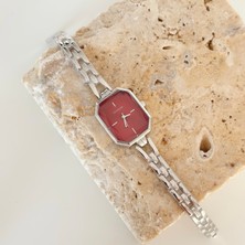 Vesce Atelier Angulaire Gümüş Saat Bordo