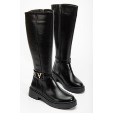 Hayalimdeki Ayakkabı Hayalimdeki Kadın Çizme Siyah Parlak Cilt Malzemeden Kalın Topuklu Günlük Kullanım