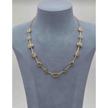 Güneş Takı Gold Pembe Element Model Yarım Tur Taşlı Çelik Kolye