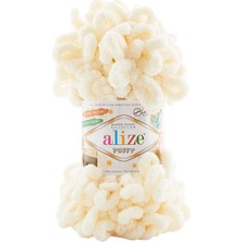 Alize Puffy 01 Krem Parmakla Örülen El Örgü Ipi