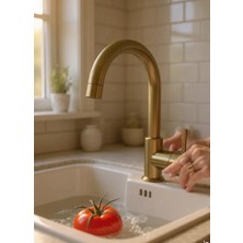Mat Gold Yüksek Model Leylak Lavabo Bataryası Dönebilen Boru Mat Altın Renk Lavabo Musluğu