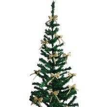 Moda Nur 12 Adet Sarı, Simli Yılbaşı Çam Ağaçı Fiyonk Kurdele Yeni Yıl Noel Parti Dekorasyon Süsleri