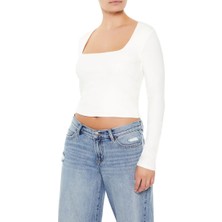 F21 Kare Yaka Crop Bluz