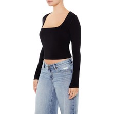 F21 Kare Yaka Crop Bluz