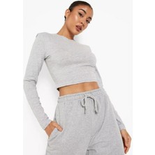 Rooted Kadın Uzun Kol Crop,kaşkorse Fitilli Kumaş % 95 Pamuk %5 Elastan