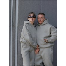 Yakamel Kadın Erkek Çiftlere Özel 3 Iplik Kalın Oversize Kapüşonlu Eşofman Takımı – Tekli