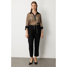 Ekol Kadın Büyük Beden Beli Kemerli Bol Paça Pantolon 1005 Siyah