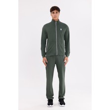 Dik Yaka Tam Fermuarlı Merserize Dokulu Şerit Detaylı Fermuarlı Cepli Rahat Kalıp Eşofman Takımı