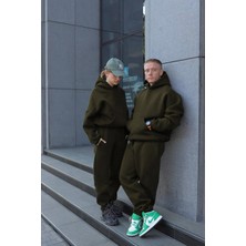 Yakamel Kadın Erkek Çiftlere Özel 3 Iplik Kalın Oversize Kapüşonlu Eşofman Takımı – Tekli