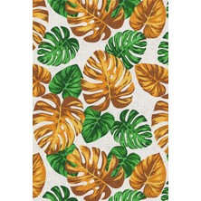 Nova Deco Modern Tropikal Yaprak Desenli Yıkanabilir Halı | Kaymaz Taban Salon Mutfak Halısı