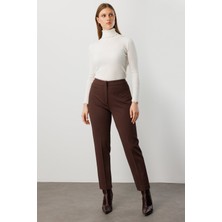 Ekol Kadın Büyük Beden Dar Paça Cepsiz Pantolon 1025 Kahverengi