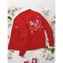 Punix Kids Punıx Kıds Özel Seri Tasarım Kalp Gül Kelebek Baskılı Kolej Yaka Fermuarlı Kalın Kışlık Kız Çocuk Sweatshırt