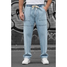 Oksit Kare Cep Beli Lastikli Ipli Düz Paça Rahat Kesim Erkek Jean Pantolon