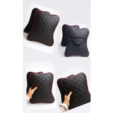 Stilcar Oto Aksesuar Lüks Kapitoneli Kırmızı Biyeli Ortapedik Oto Boyun Yastığı (2'li Set)