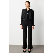 Ekol Kadın Beli Kemerli Ispanyol Paça Pantolon 1011 Siyah