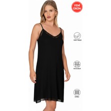 Özkan Underwear Özkan 27731 Kadın Viskon Premium Kumaş Kaşkorse Dantel Detaylı  Diz Üstü Kombinezon Elbise Astar Jüpon