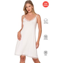 Özkan Underwear Özkan 27731 Kadın Viskon Premium Kumaş Kaşkorse Dantel Detaylı  Diz Üstü Kombinezon Elbise Astar Jüpon