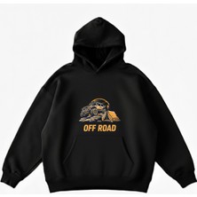 Maki Home Makiteks Siyah Pamuklu Unisex Cepli Kapüşonlu Rahat Kesim Off Road Baskılı Sweatshirt