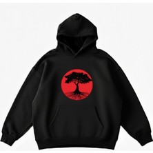 Maki Home Makiteks Siyah Pamuklu Unisex Cepli Kapüşonlu Rahat Kesim Manzara Baskılı Sweatshirt
