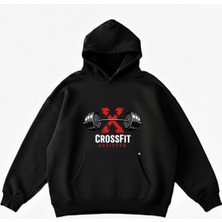 Maki Home Makiteks Siyah Pamuklu Unisex Kanguru Cepli Kapüşonlu Rahat Kesim Crossfit Baskılı Sweatshirt