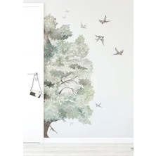 Wallhuman Meşe Ağacı ve Kırlangıçlar Çocuk Odası Duvar Stickerı
