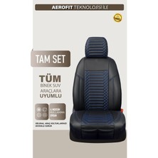 Castor Otomotiv Nissan Skystar Uyumlu Deri Oto Koltuk Kılıfı 5 Li Tam Set Revo Siyah-Mavi