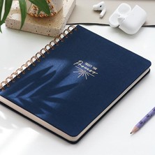 Leaf Shop A5 Spiralli Sert Kapak Keten Noktalı Tarihsiz Not Defteri Lacivert