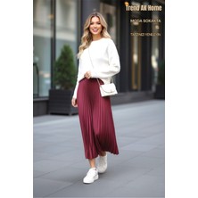 Trend Ak Home  Beli Lastikli Piliseli Etek - Renk Bordo ( Standart Beden )