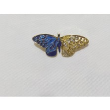 SATIYU Mavi Altın Renk Taşlı Kelebek Broş Hediye Kutulu