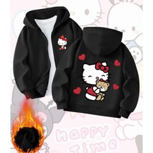 Punix Kids Punıx Kıds Özel Seri Hello Kıtty Sırt ve Ön Baskılı Kapüşonlu Kışlık Kız Çocuk Sweatshırt