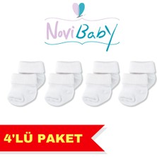 Novibaby 4'lü Bambu Bebek Çorap, Yenidoğan Bebek Çorabı, Kız Erkek Çocuk, Beyaz