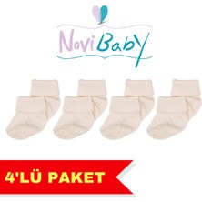 Novibaby 4'lü Bambu Bebek Çorap, Yenidoğan Bebek Çorabı, Kız Erkek Çocuk, Ekru