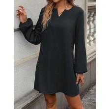 Etiler Collection Kadın Uzun Kollu V Yakalı Salaş Ithal Krep Elbise