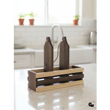 GOLDENWOODEN Ahşap Doğal 3lü Yağdanlık ve Sosluk Altı(Ceviz)