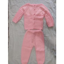 El İşi El Örgüsü Kız Bebek Ceket Pantolon Takım