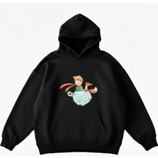 Maki Home Makiteks Siyah Pamuklu Unisex Cepli Kapüşonlu Rahat Kesim Küçük Prens Baskılı Sweatshirt