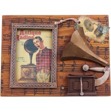 ZS Demir Dekoratif Metal Çerçeve Gramofon Dekorlu Vintage Hediyelik