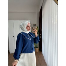 Miraydin Butik Kadın Etek Üstü Bebe Yaka Incili Lacivert Gömlek