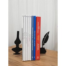 Leaf Shop Dekoratif Divit ve Gaz Lambası Desenli Metal Kitap Tutucu 2'li Paket