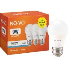 No-Vo 3lü Avantaj Paket 9W Beyaz LED Ampul E27 806LM 6500K 15.000 Saat Ömür