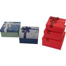 Just Cheap Store 3pcs Kare Çizgili Mix Renkli Karton Hediye Kutusu Kurdelalı 19-17-15CM (4741)