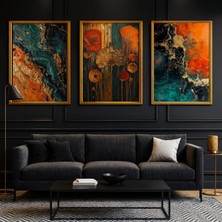 mixefor 3lü Kanvas Tablo Seti -Altın Renk Çerçeveli, Soyut Desen Oturma Odası Salon ve Ofis Duvar Dekoru