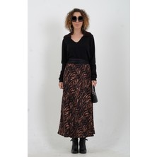 Zelish My Sister Kahve Desenli Saten Verev Etek