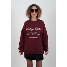 Zelish My Sister Bordo Kaplan Baskılı Nakışlı Sweatshirt