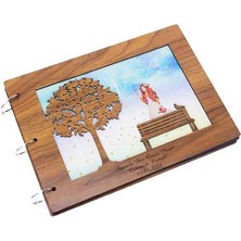 ZS Demir Albüm Ahşap Kapaklı Yatay Temalı Dekoratif Hediyelik