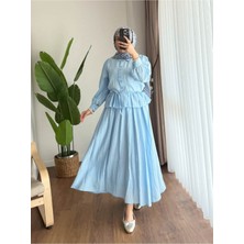 Miraydin Butik Kadın Fırfır Gömlekli Etekli Takım M2512 - Bebe Mavisi