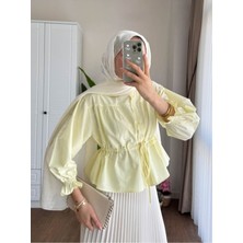 Miraydin Butik Kadın Etek Üstü Belden Büzgülü Gömlek M24140 - Sarı