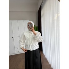 Miraydin Butik Kadın Etek Üstü Bebe Yaka Incili Beyaz Gömlek